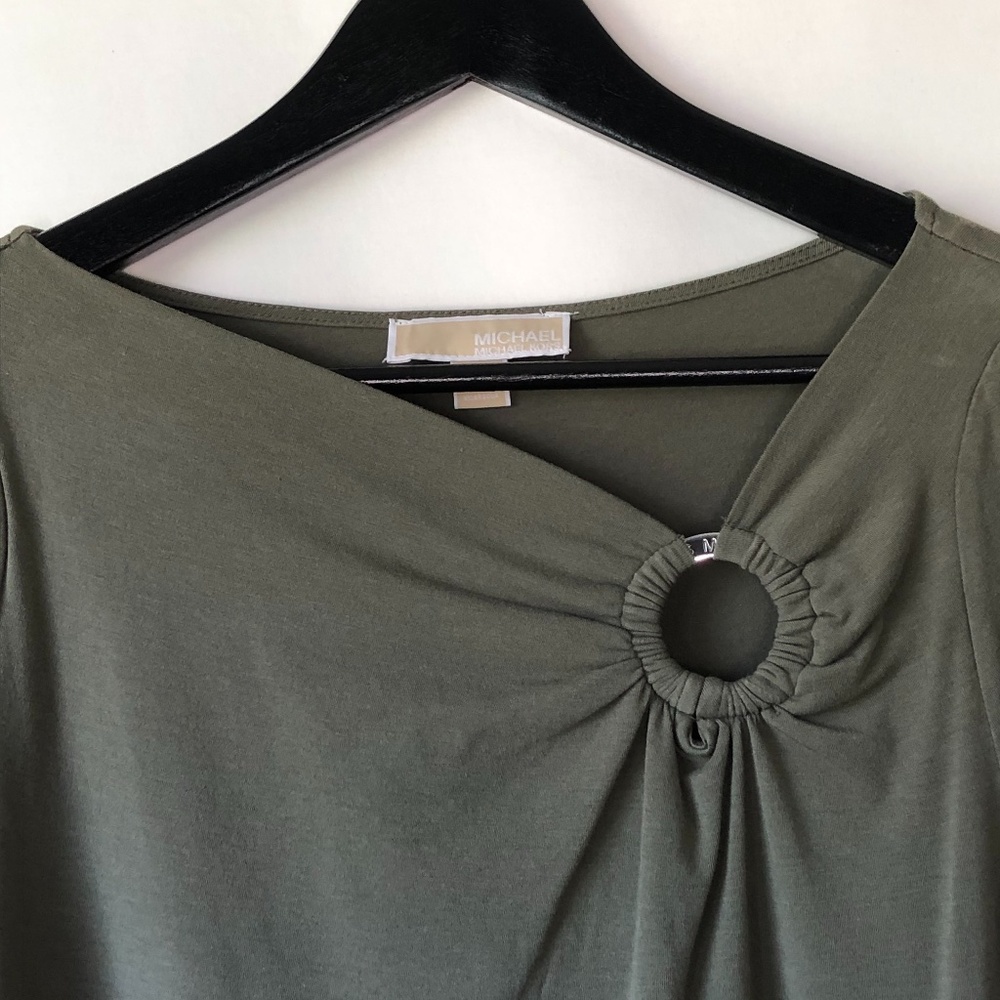 Michael Kors green asymmetrical collar knit shirt